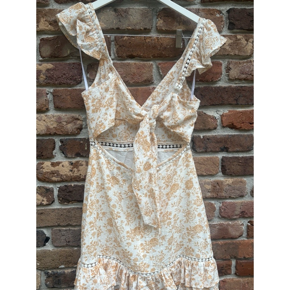 Dress‎ size M Minkpink Womens Orange White Floral Sleeveless Ruffle Mini Dress - Picture 9 of 10